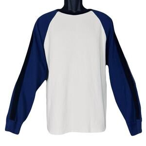 VTG Gap Y2K Raglan White Blue Colorblock Long Sleeve Thermal Waffle Large Shirt